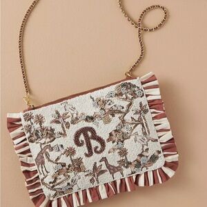 Anthropologie Beaded Monogram Clutch 'B"